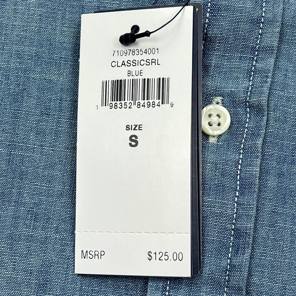 NEW Polo Ralph Lauren Shirt Mens Small Blue Indigo Chambray Untucked Classic Fit